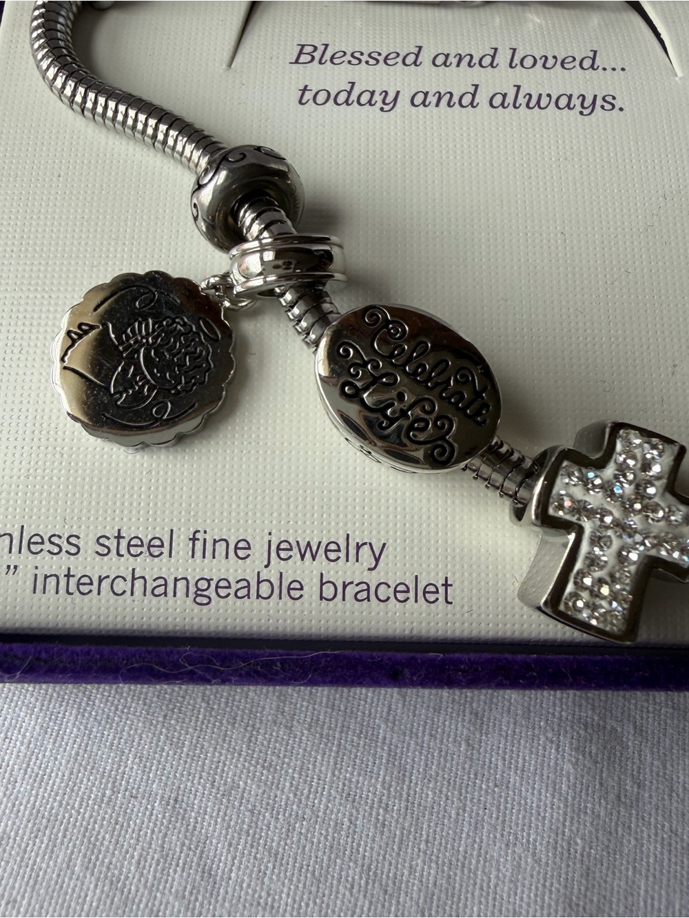 Hallmark Blessed Life Cross Charm Bracelet NIB Inspirational Christian Gift - Picture 4 of 7